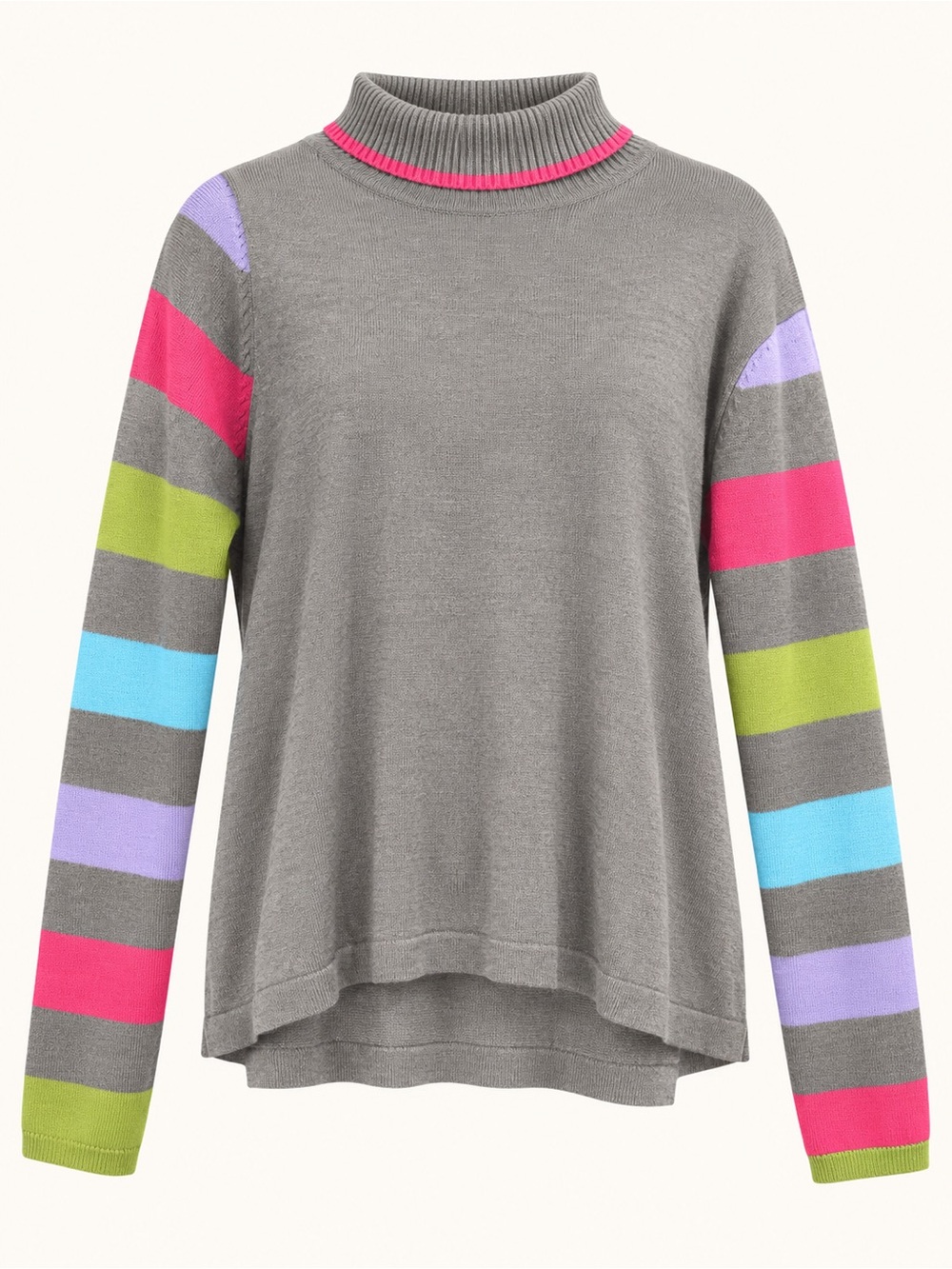 Talbots Gray Turtleneck Sweater with Pink, Purple, Blue and Green Stripes